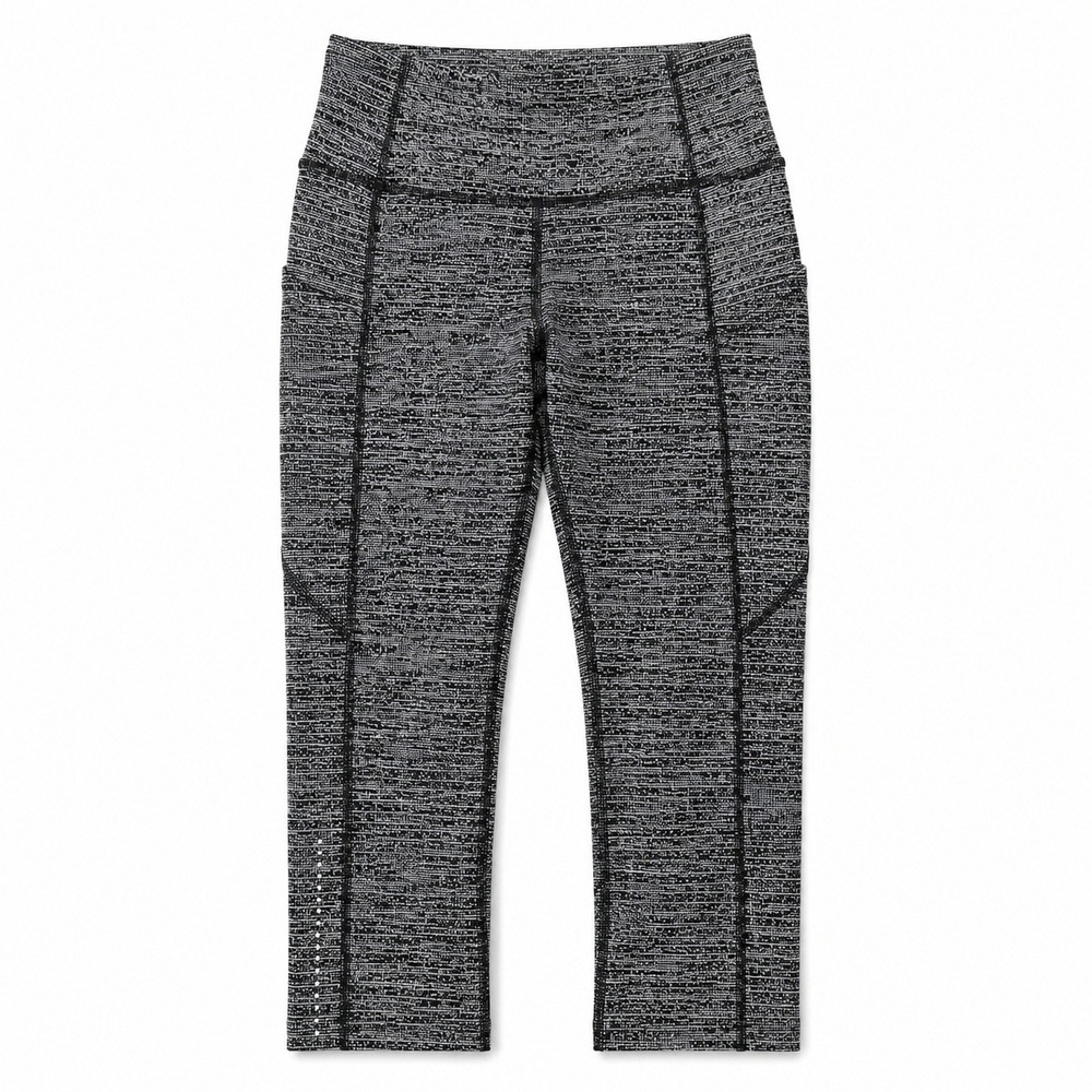 Lululemon Wunder Under Crop Leggings Womens 6 Black White Space Dye